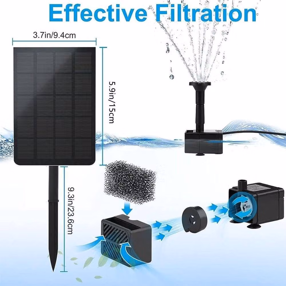 NESTLUNE Solar Powered Fountain Bird Bath with 7 Nozzles, Black, W/D: 100 x 100 cm – 1