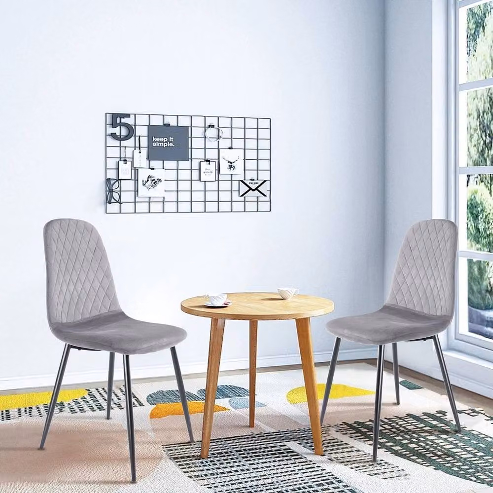 FLAVORA Set of 4 Grey Velvet Padded Dining Chairs with Metal Legs – 2