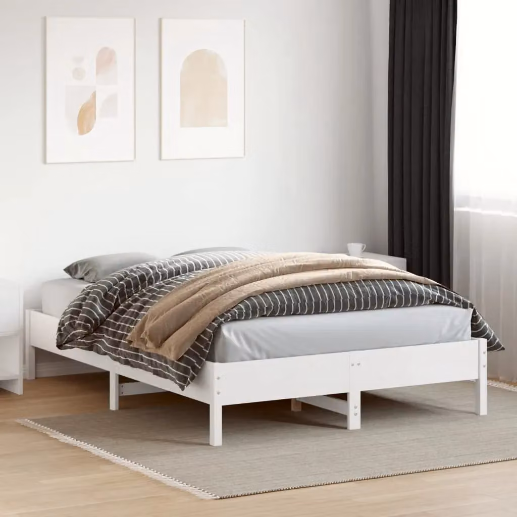 Berkfield Home Small Double Bed Frame in White Solid Pine Wood, W/D/H: 120 x 200 cm – 3