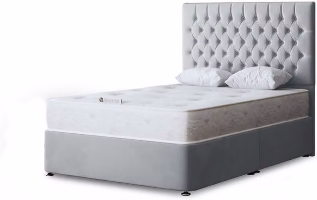 DS Living Seraphine Chesterfield Divan Bed with Headboard and Drawers, Silver Velvet, W/D/H: 200 x 200 cm