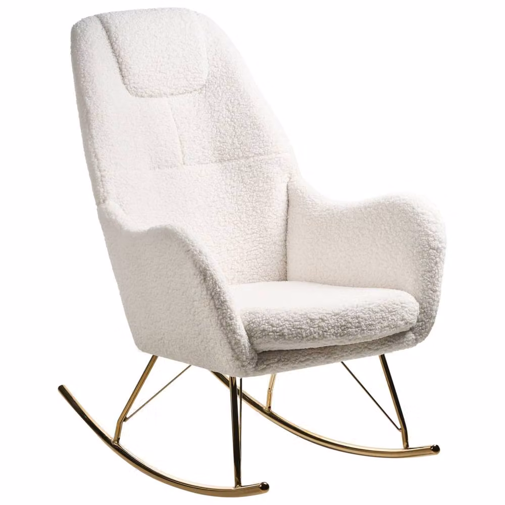Wyld and Coco Luxe Living Rocking Chair in White Boucle with Gold-Coloured Legs – 2