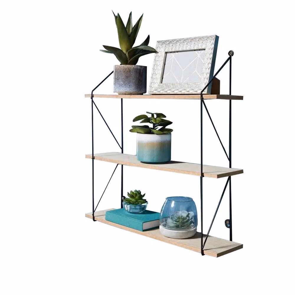 PAWNORA 3 Tier Metal and MDF Wall Mounted Floating Shelves, Black – 2