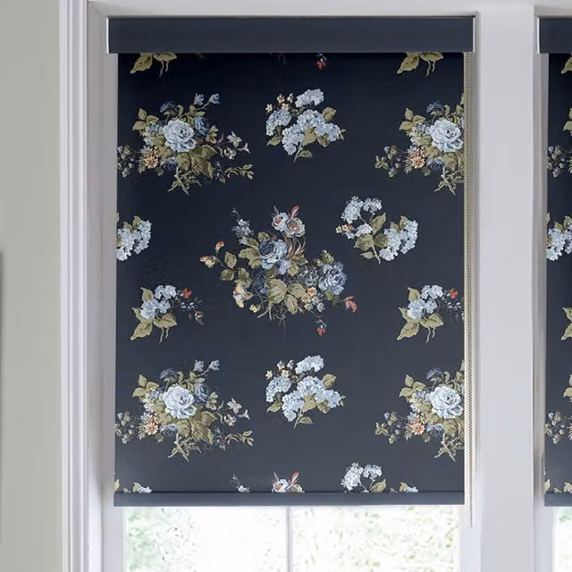 Laura Ashley Rosemore Midnight Blue Floral Semi-Transparent Made to Measure Roller Blind