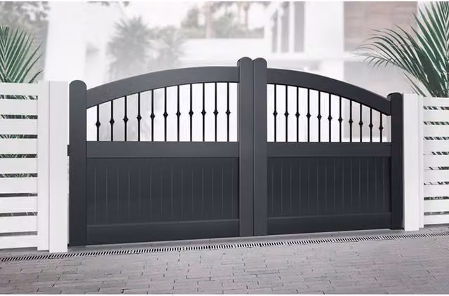 Ready Made Double Swing Gate with Vertical Solid Infill, Black, W: 425 cm, H: 200 cm