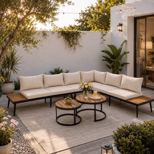 Aosom UK Modular L-Shape Garden Sofa Set in Grey with Washable Removable Cushion Covers, W/D/H: 160 x 64 x 75 cm – 1