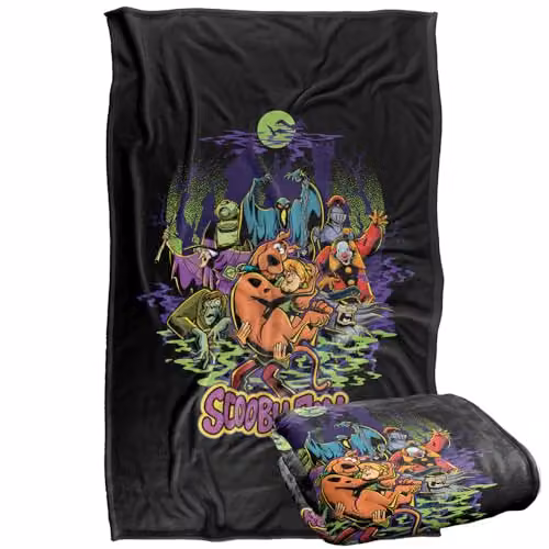 LOGOVISION Scooby Doo and Shaggy Chased By Monsters Super Soft Silky Touch Fleece Throw Blanket, Multicolour, W: 91.44 cm, L: 147 cm – 1