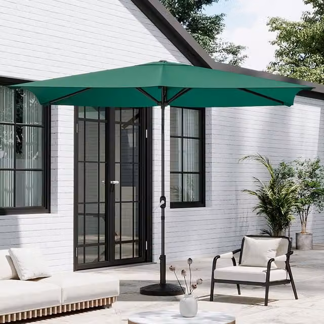 Breeins Rectangular Geometric Parasol with Resin Base in Dark Green