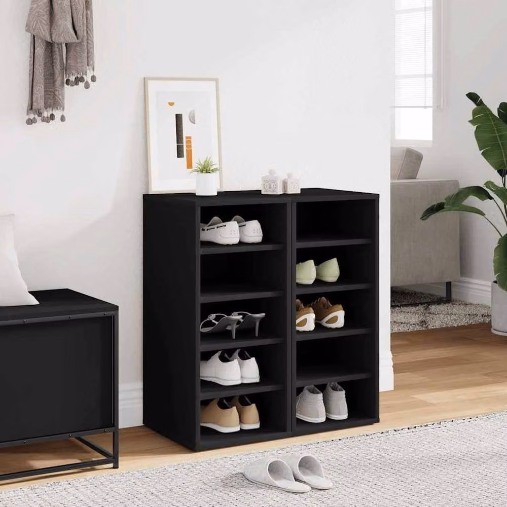 Berkfield Home Set of 2 Black Wall Mounted Modern Shoe Cabinets, W/D/H: 31.5 x 35 x 70 cm – 2