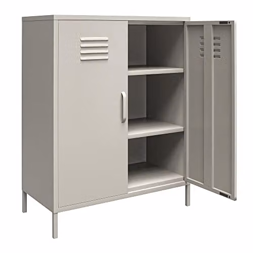 DHP Furniture Bradford 2 Door Metal Storage Cabinet, Taupe, H 101.5 x W 80.0 x D 40.0 cm – 4