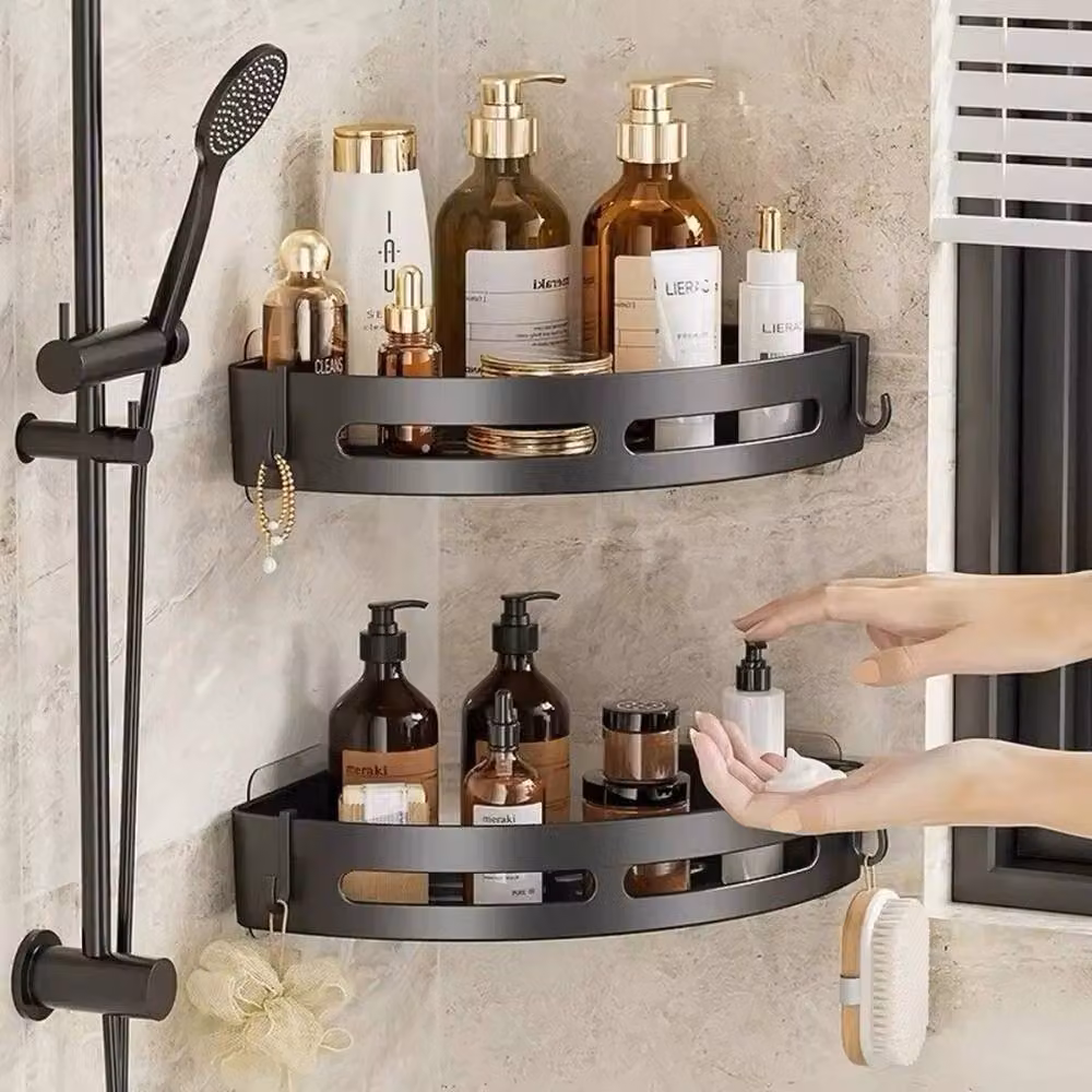 NESTLUNE 2 Pack Metal Bathroom Shower Caddy Suction Storage Shelves in Black – 4
