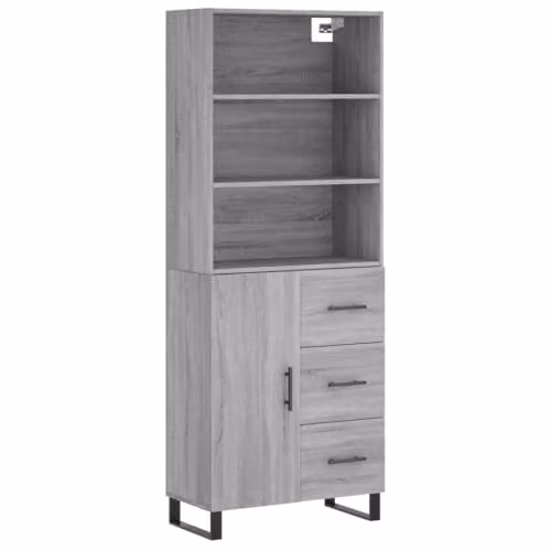 vidaXL Modern Grey Sonoma Highboard with Hinged Doors and Internal Shelves, W/D/H: 69.5 x 34 x 180 cm – 1
