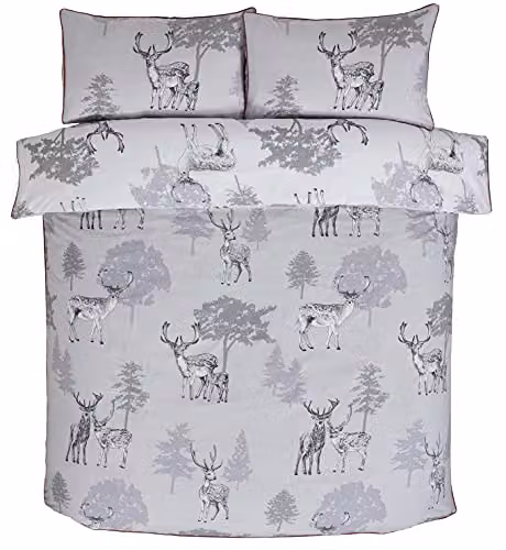 Rapport Home Sherwood Polycotton Christmas Duvet Cover and Pillowcase Set in Grey, 200 x 200 cm