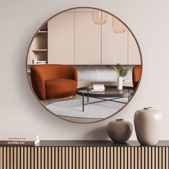 Nielsen Design Jaron Round Aluminium Wall Mirror in Brown, Diameter: 60 cm