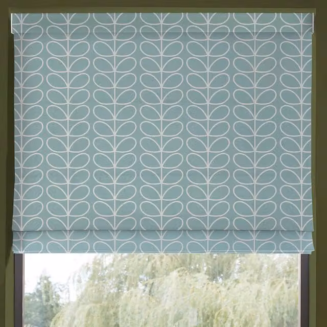 Orla Kiely Linear Stem Made to Measure Blackout Roman Blind in Aqua Blue