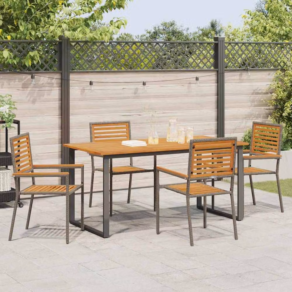 Berkfield Home 5 Piece Grey Solid Acacia Wood Garden Dining Set – 3