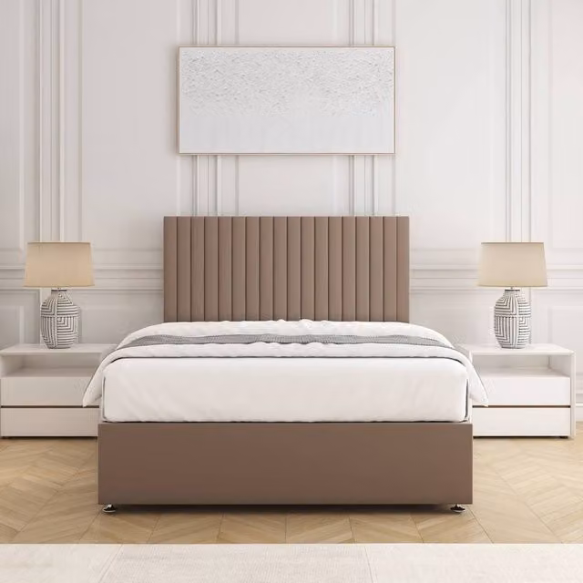 BSSPOKE Brooke Divan Bed Set with 24 inch Headboard and Mattress in Taupe, King Size (W/D/H: 180 x 200 cm)