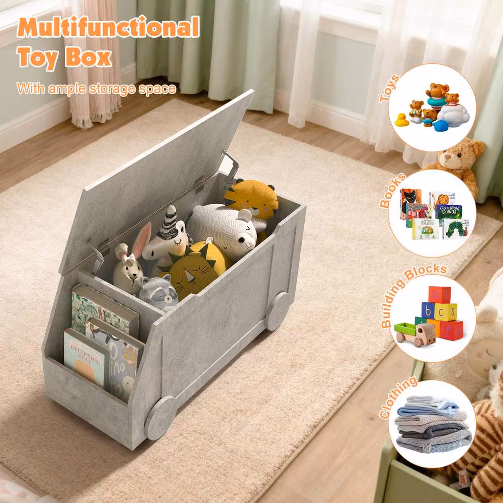 KEEPREAPER Stylish Wooden Childrens Toy Box with Lid and Safety Hinges in Light Grey – 2