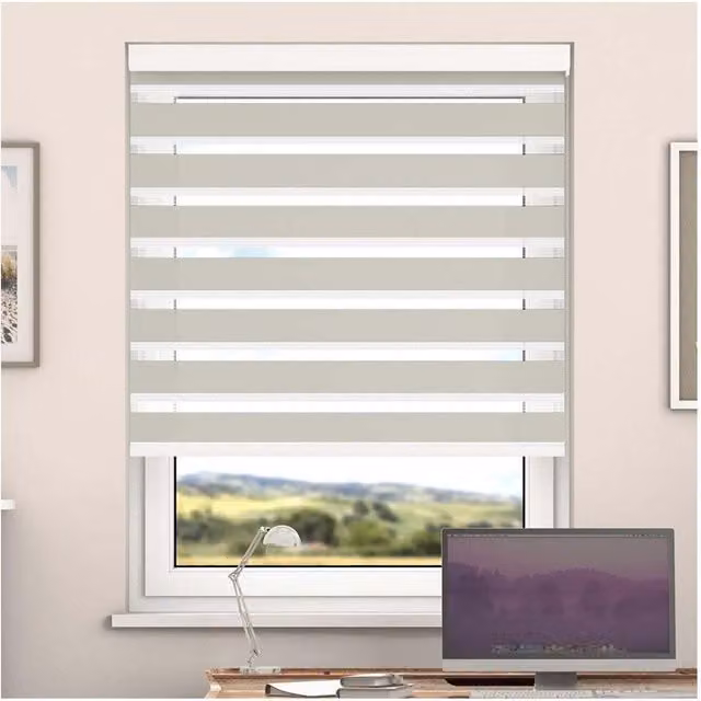 NewEdgeBlinds Day and Night Zebra Roller Blind with Cassette in Buff Striped Textile, Width: 170 cm