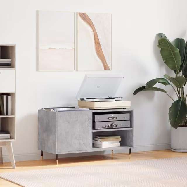 Berkfield Home Record Cabinet in Concrete Grey, W/D/H: 85 x 38 x 48 cm – 1