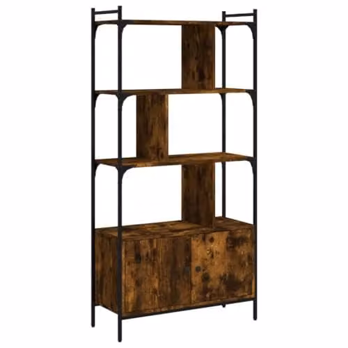 vidaXL Modern Bookcase with Hinged Doors in Smoked Oak, W/D/H: 76.5 x 30 x 154.5 cm