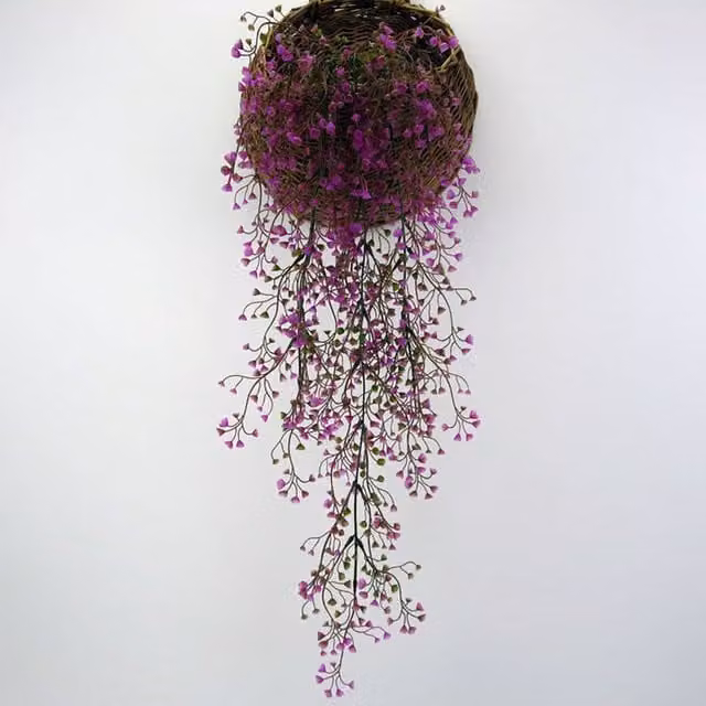 Livingandhome Artificial Hanging Vine Plants with Purple and Red Flowers