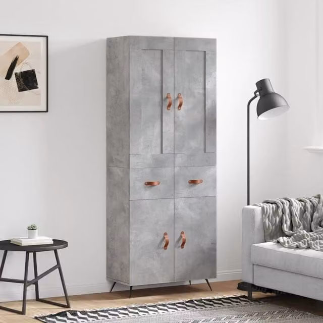 Berkfield Home Highboard in Concrete Grey, W/D/H: 69.5 x 34 x 180 cm
