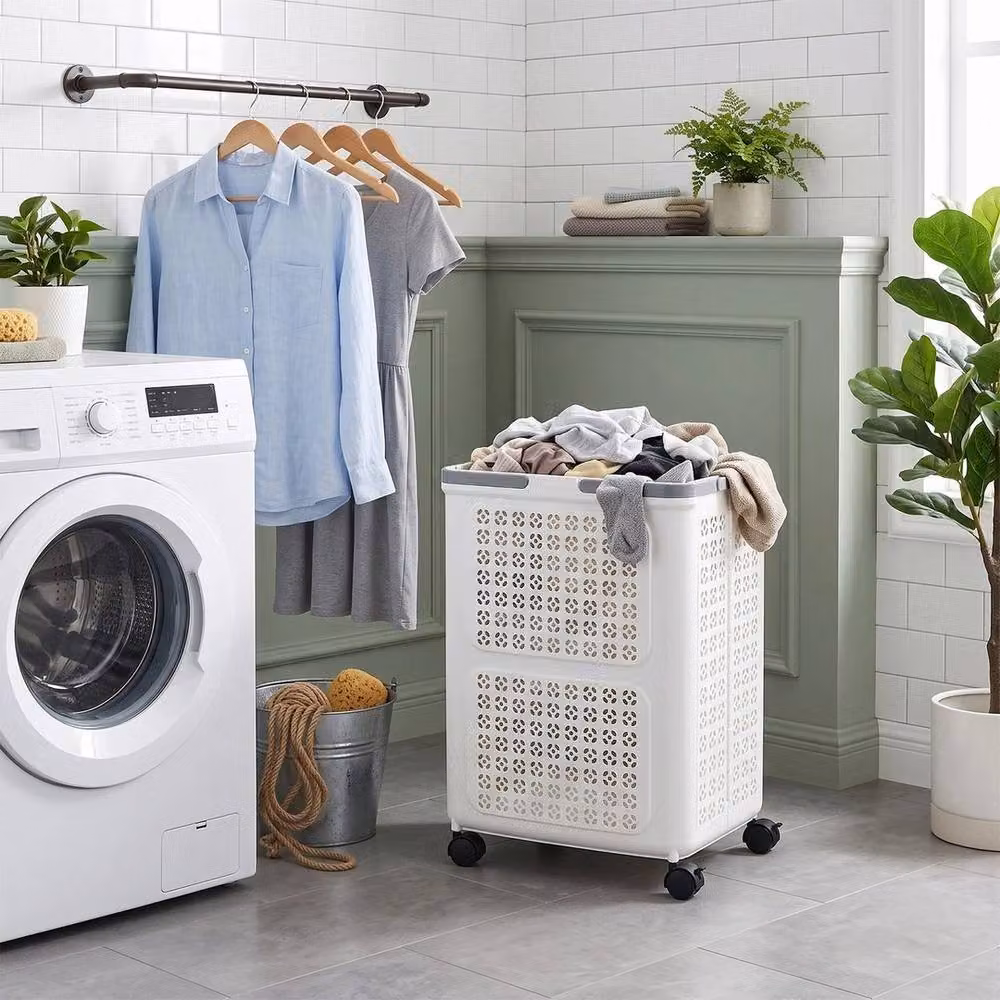 FORGEVIO Collapsible Plastic Folding Laundry Basket, White, 50L – 2