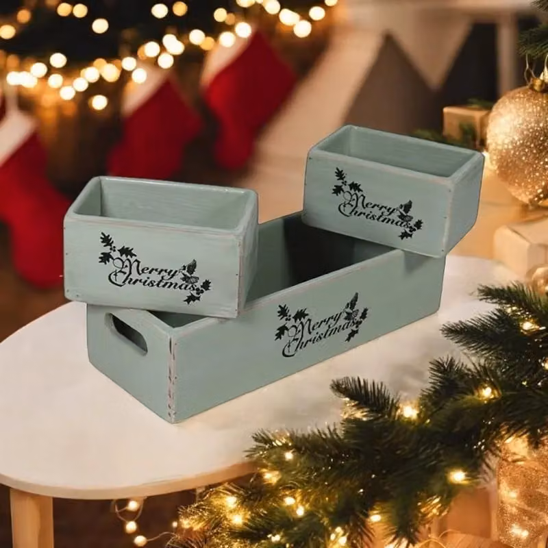 Minster Set of 3 Rustic Green Solid Wood Rectangular Tabletop Boxes – 2
