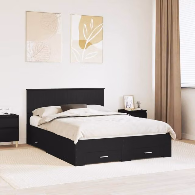 Berkfield Home Modern Bed Frame with Drawers in Black, Engineered Wood, W: 135 cm, L: 190 cm