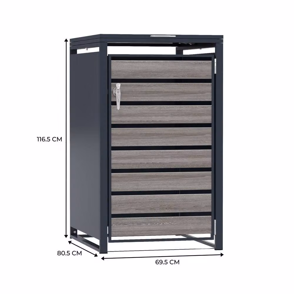 Monstershop Single Wheelie Bin Metal and Wood Storage in Anthracite Grey – 3
