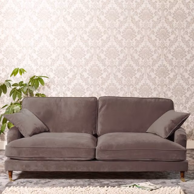 Artemis Home Mackenzie 4 Seat Velvet Upholstered Sofa in Brown and Grey with Scatter Cushions