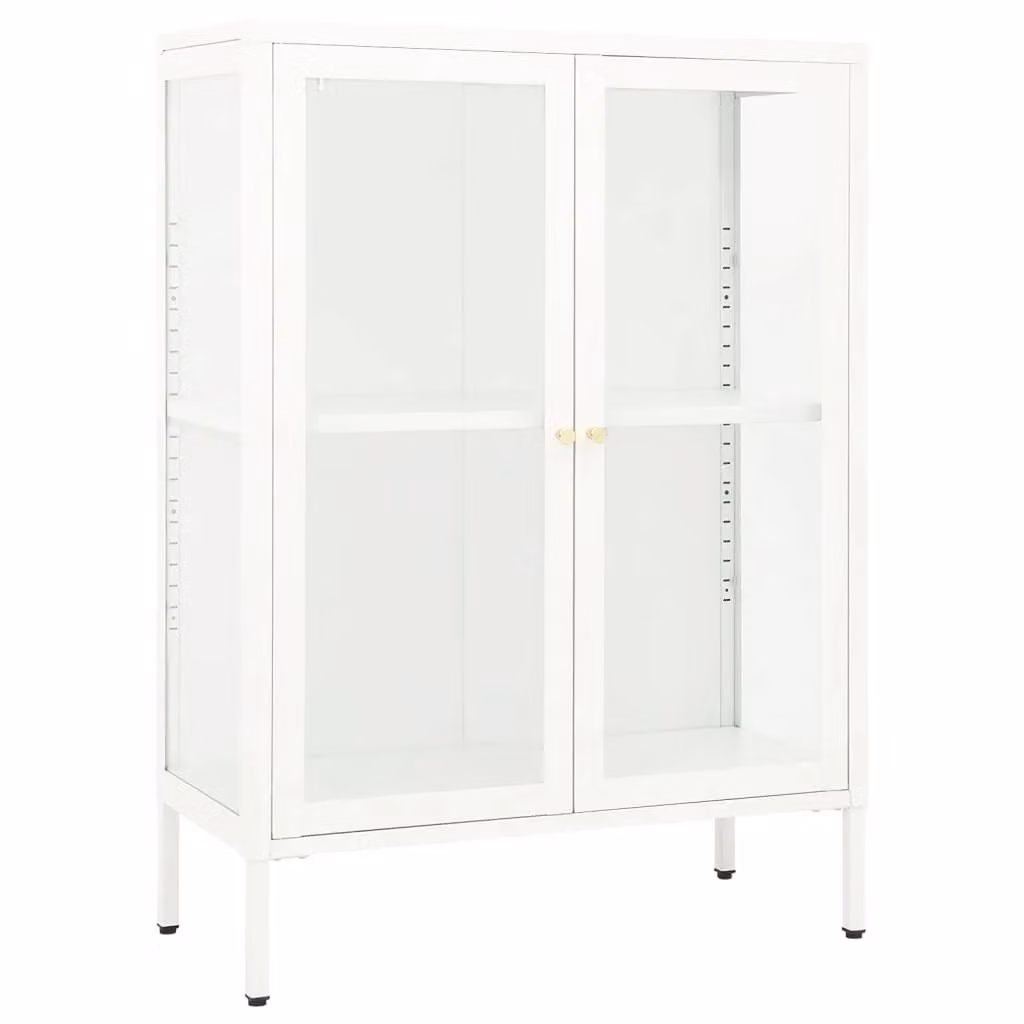Berkfield Home White Steel and Glass Sideboard W: 75 cm, D: 35 cm, H: 105 cm – 2