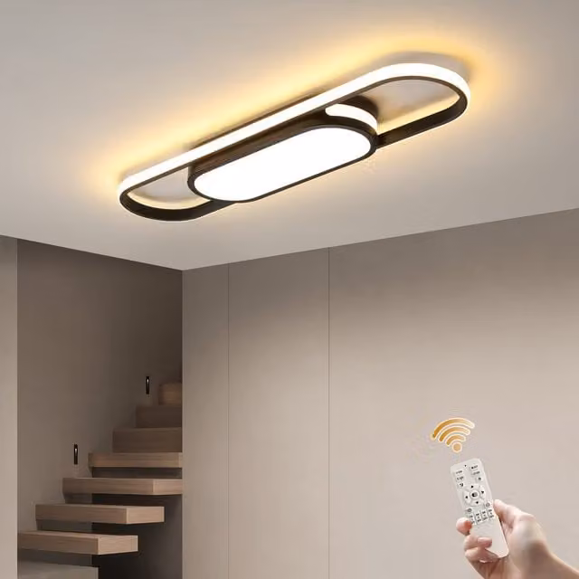 Garwarm Modern Black LED Flush Mount Ceiling Light with Remote Control and Dimmable Acrylic Linear Fixture