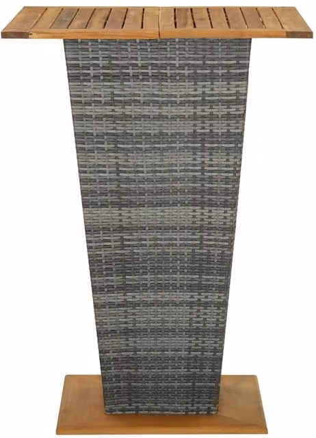 Berkfield Home Grey Poly Rattan and Oiled Solid Acacia Wood Bar Table, W/D/H: 80 x 80 x 110 cm – 1