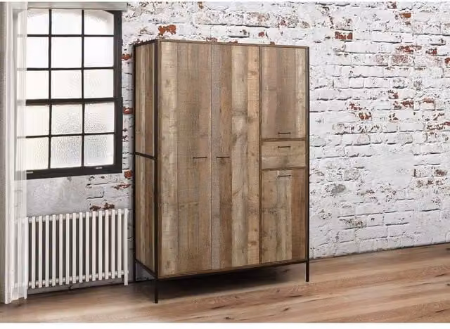 Birlea Urban Rustic 4 Door Wardrobe with Integrated Drawer in Brown and Black