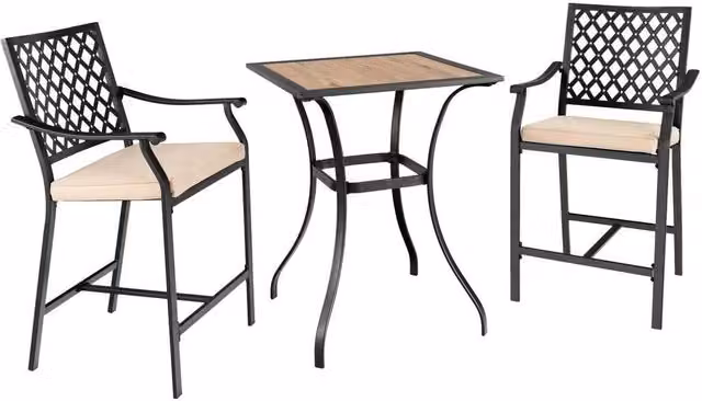 KORVIXA 3 Piece Black Steel Outdoor Bistro Bar Set