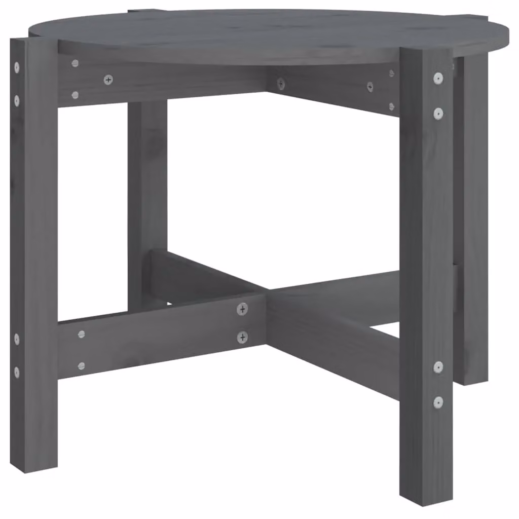 Berkfield Home Round Rustic Solid Wood Pine Coffee Table in Grey, W: 62.5 cm, H: 45 cm, D: 45 cm – 2