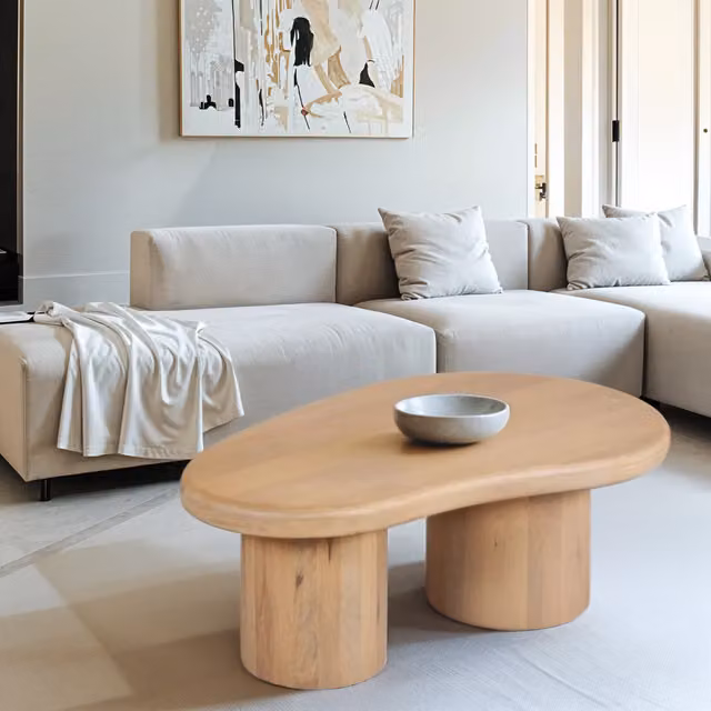 IH Design Modern Oval Wood Coffee Table in Brown and Blue