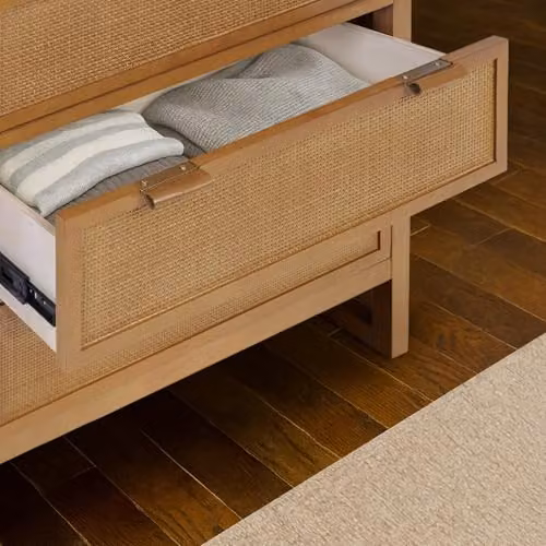 Teamson Home Hatteras 4 Drawer Bedroom Dresser with Rattan Inset Drawers in Natural Acacia Veneer Finish – 5