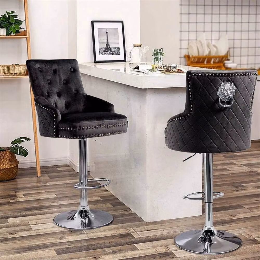 KORVIXA Modern Swivel Velvet Bar Stool in Black, Height: 120 cm – 3