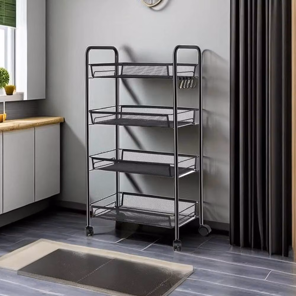 NESTLUNE 4 Tier Black Metal Kitchen Storage Trolley and Fruit Cart with Wheels – 6