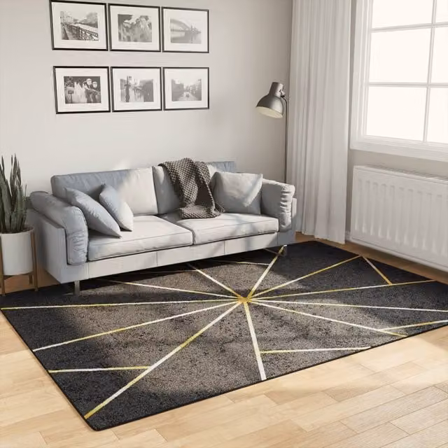 Berkfield Home Washable Anti Slip Round Rug in Black and Gold, W: 160 cm, D: 160 cm – 1