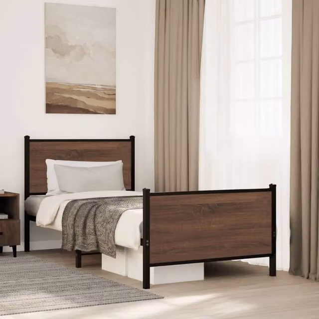 Berkfield Home Metal Bed Frame in Brown Oak, W: 80 cm, L: 200 cm – 1