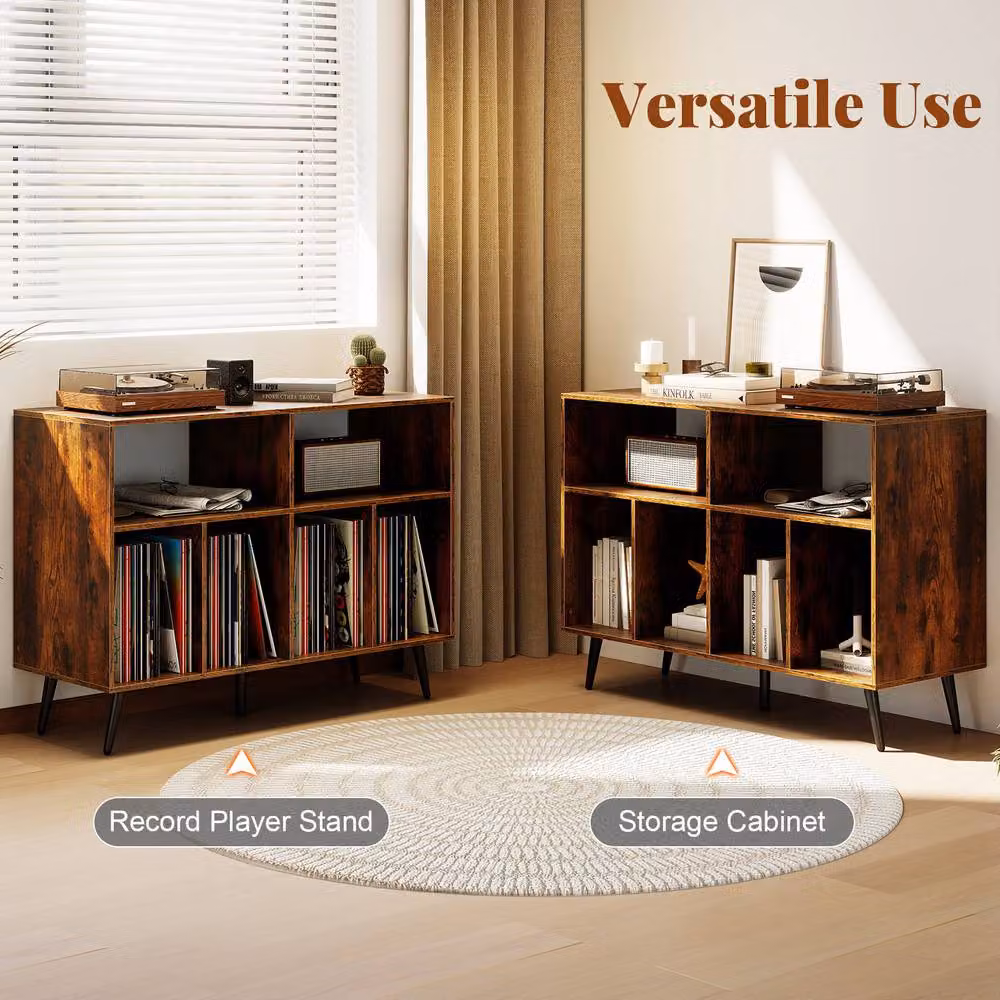 Gymax 3-Tier Mid-Century Record Player Stand and Vinyl Shelves in Brown – 7