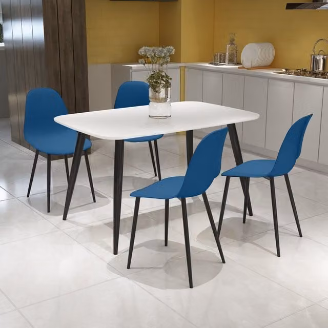 Core Products Ltd Aspen Rectangular White Table and 4 Blue Curve Plastic Chair Dining Set W/D/H: 120 x 80 x 75 cm
