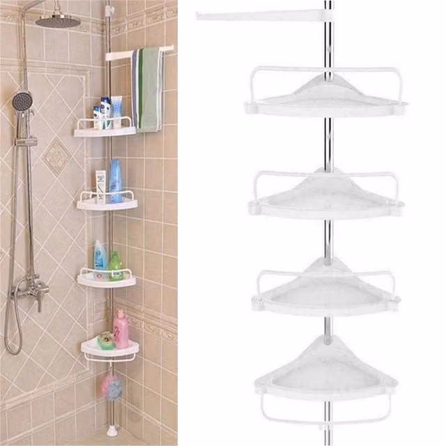 EONLION White Telescopic Wall-Mounted Bathroom Corner Shelf