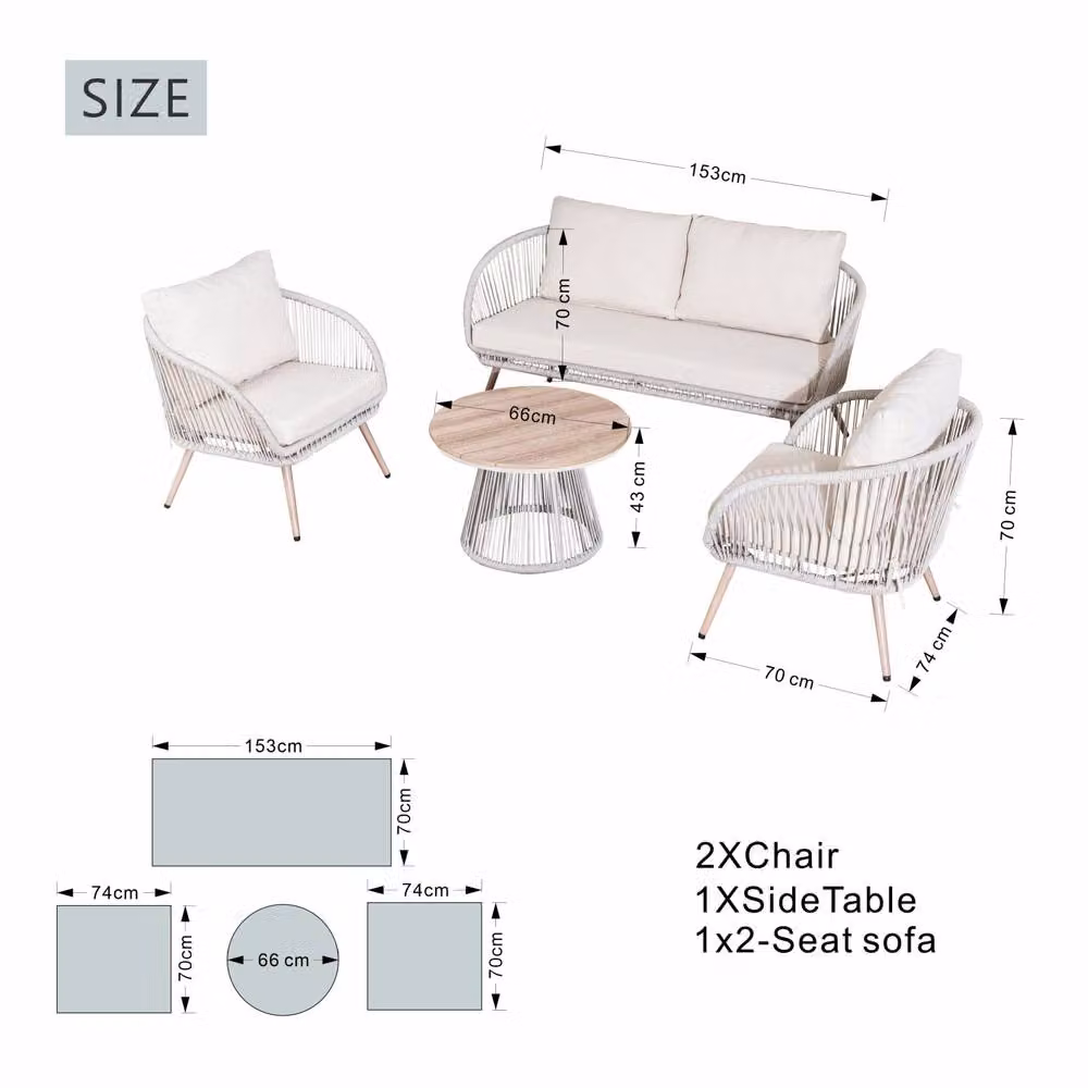 Direct Wicker 4 Person Outdoor Conversation Sofa Set with Coffee Table in Grey and Beige – 5
