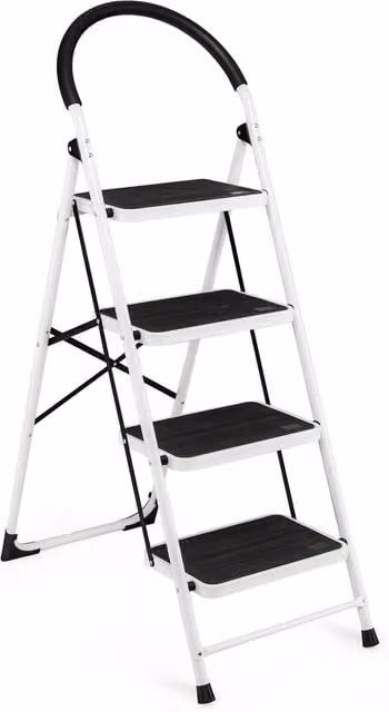 COSTWAY 4-Step Portable Steel Step Ladder in Black