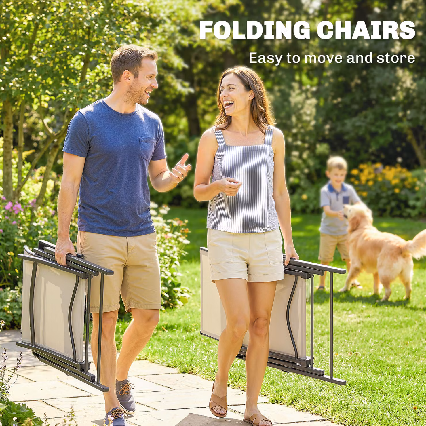 Outsunny 5 Piece Outdoor Dining Set with Square Table and Folding Chairs in Brown and Beige – 5
