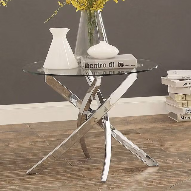 Livingandhome Modern Round Transparent Glass Dining Table with Metal X-Frame Legs